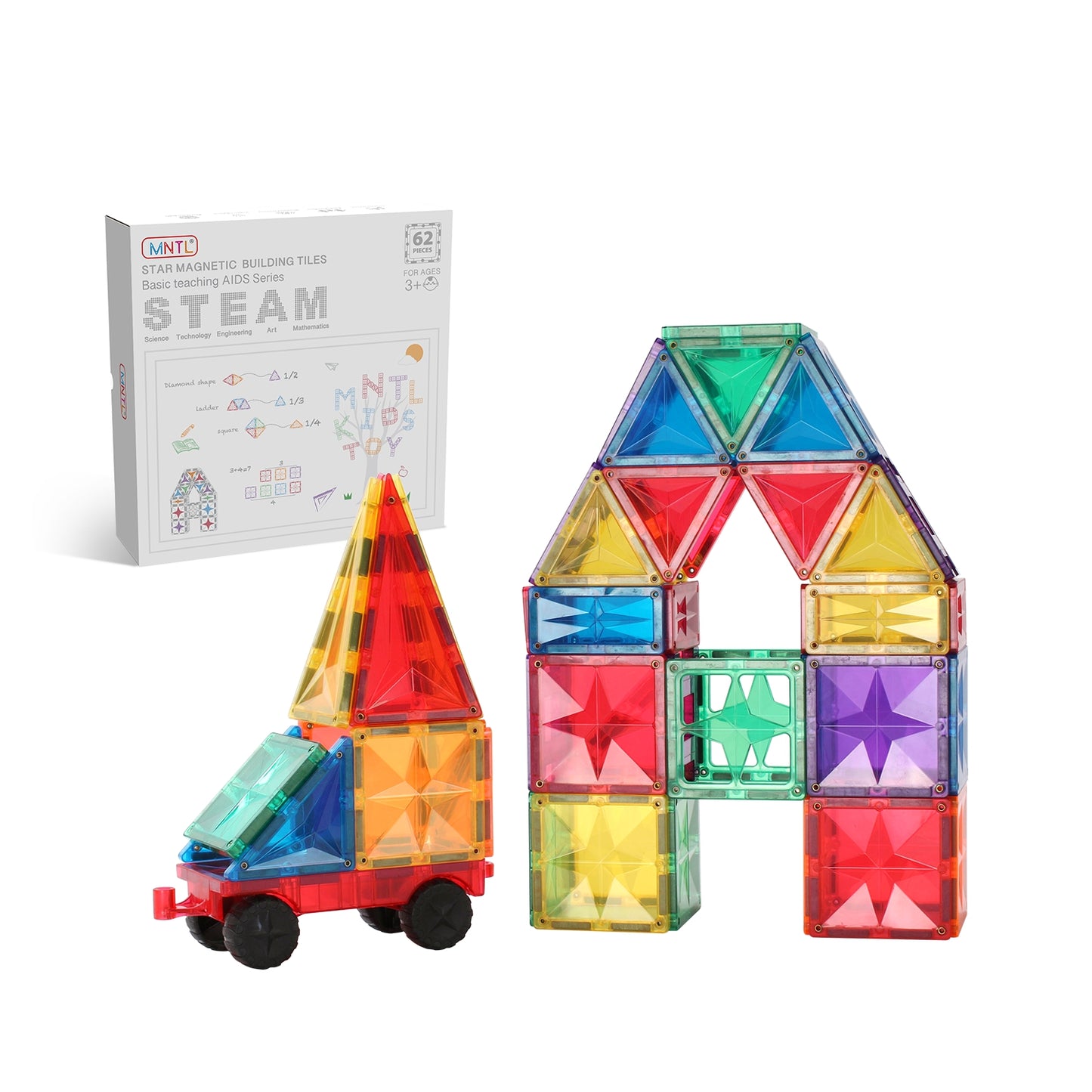 62pc Rainbow Magnetic Tiles Set