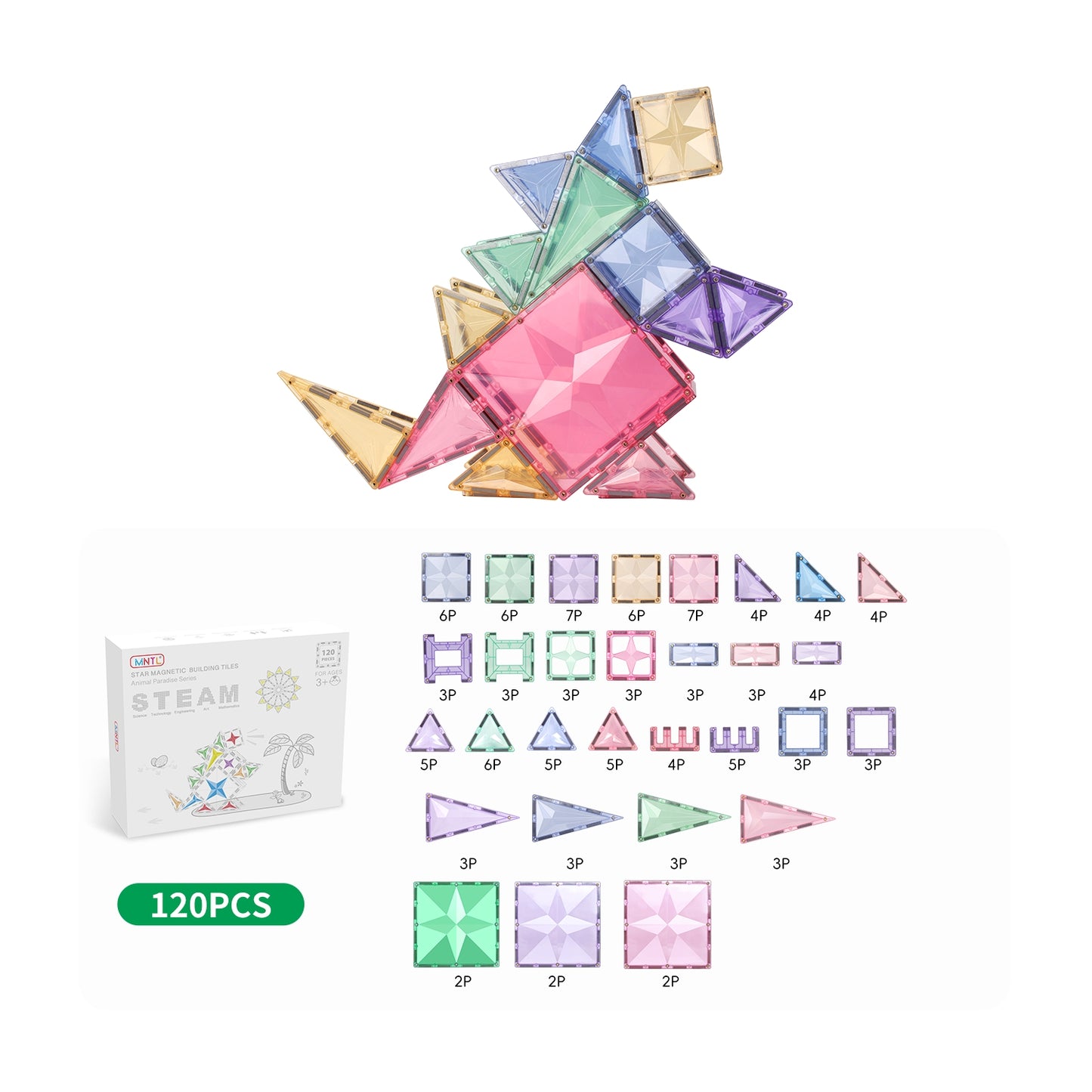 120pc Tiles Set (2 colour variants: Rainbow & pastel)