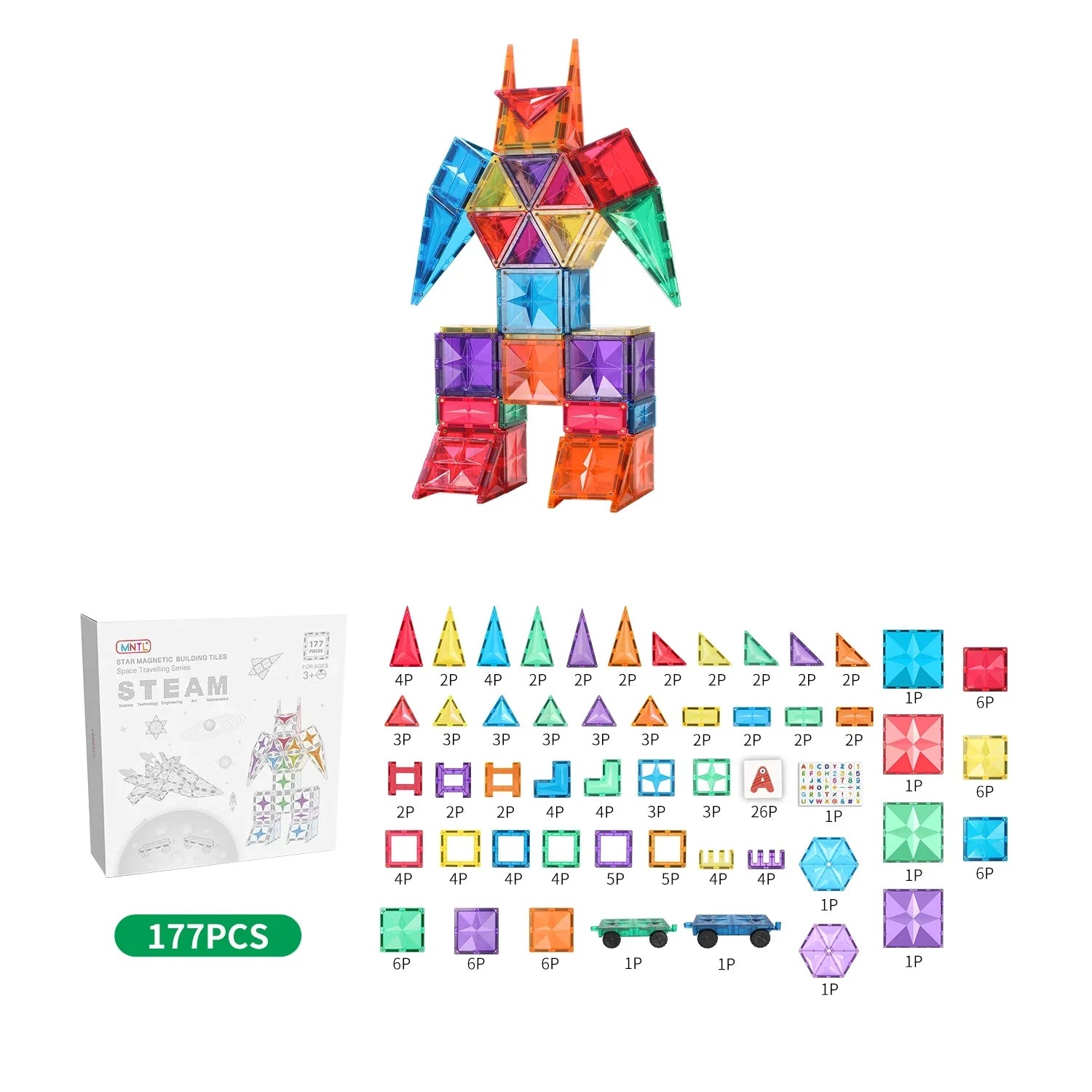 MNTL 177PC Deluxe Rainbow & Pastel Magnetic Tiles Set – MNTL