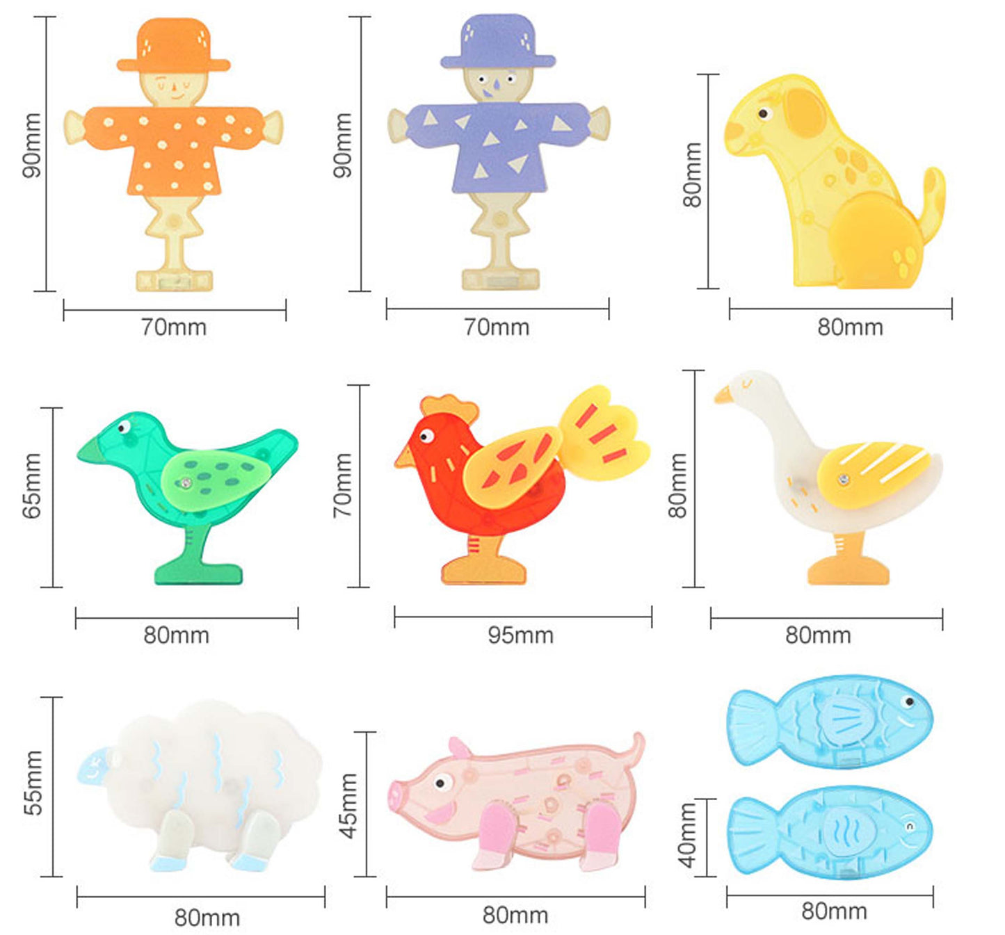 10 PCS Animal Figures Pack-The Farm Themed Set