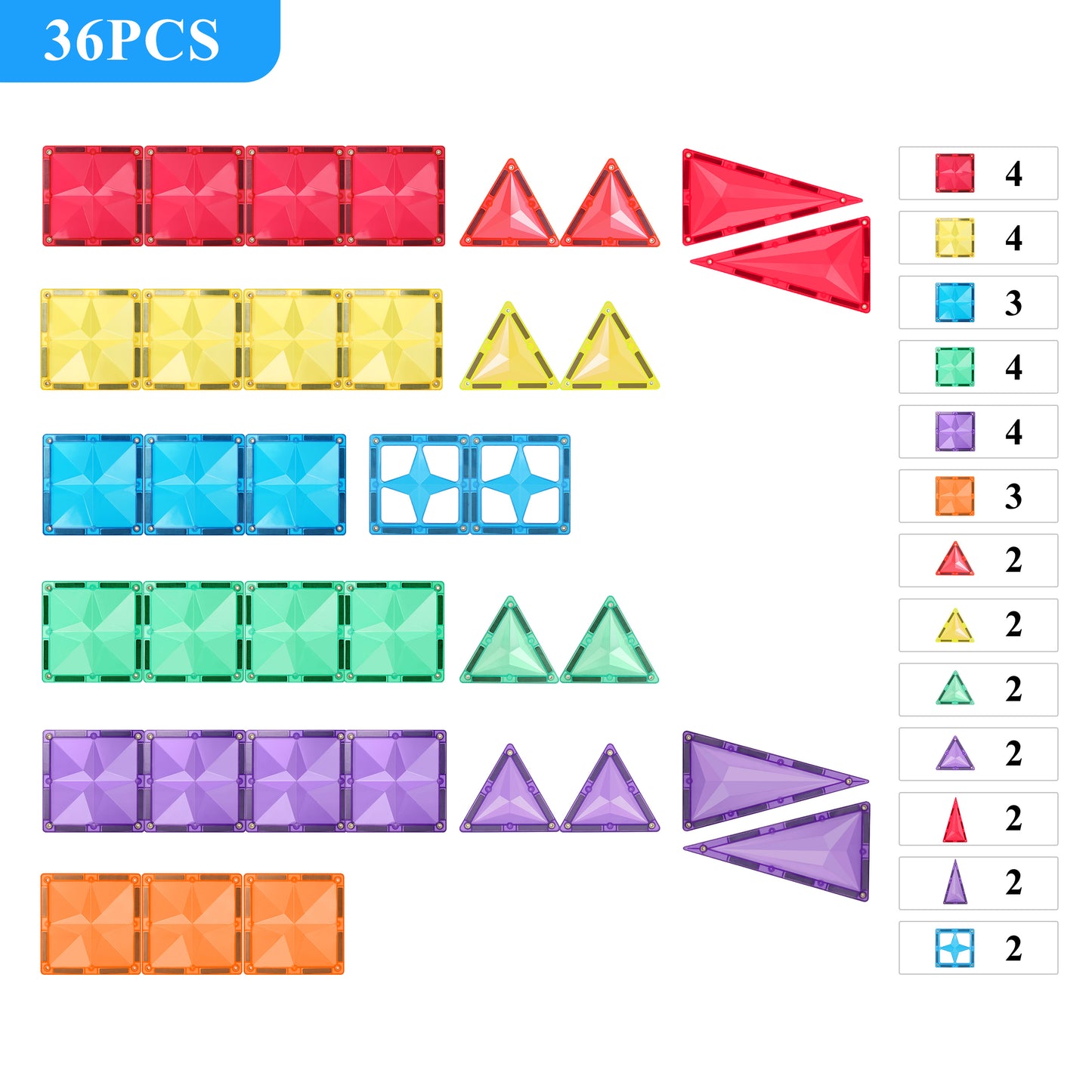 36pc Tiles Set (3 colour variants: Rainbow, pastel, ice)