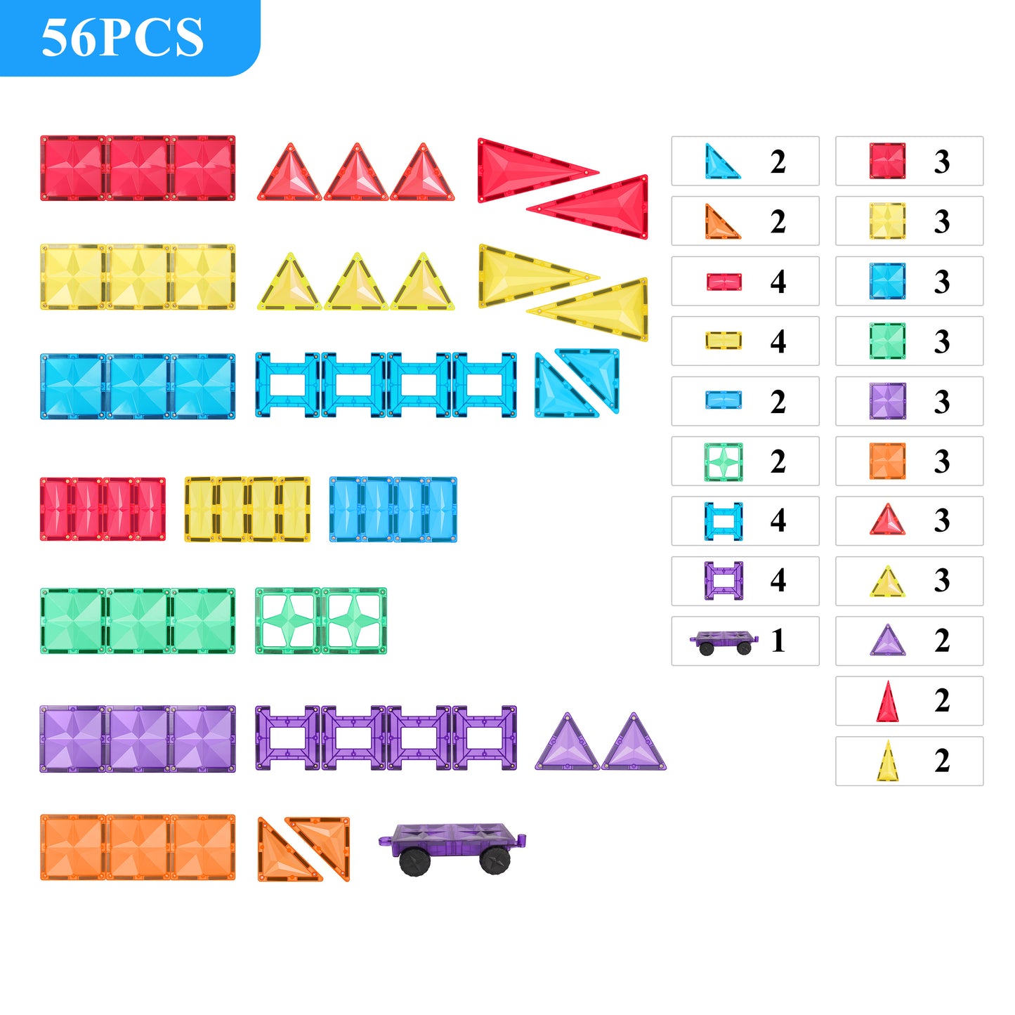 56pc Tiles Set (3 colour variants: Rainbow, pastel, ice)