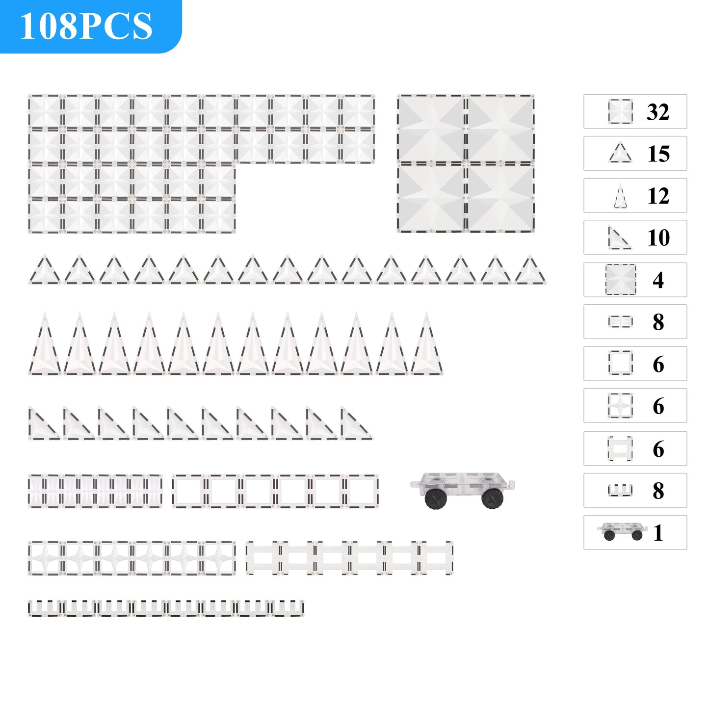 108pc Tiles Set (3 colour variants: Rainbow, pastel, ice)