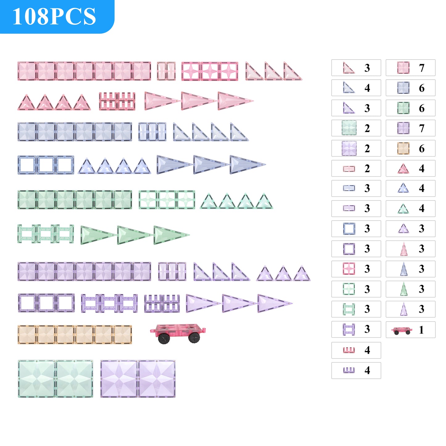 108pc Tiles Set (3 colour variants: Rainbow, pastel, ice)