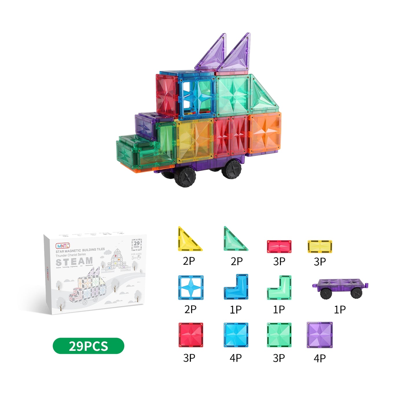 29pc Rainbow Magnetic Tiles Set