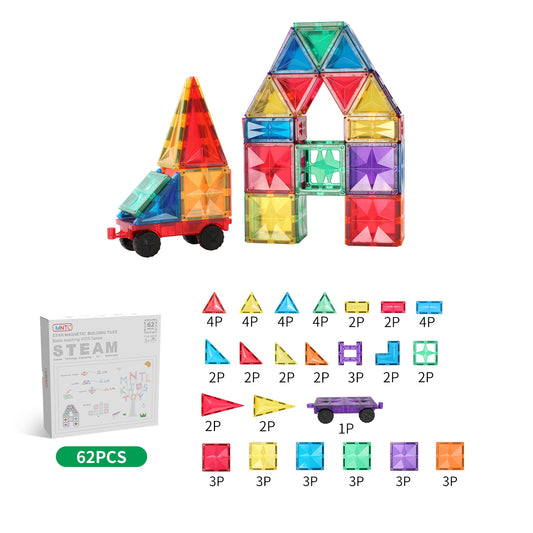 62pc Rainbow Magnetic Tiles Set