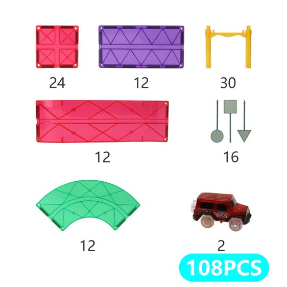 108pcs Car Track Tiles Rainbow Set