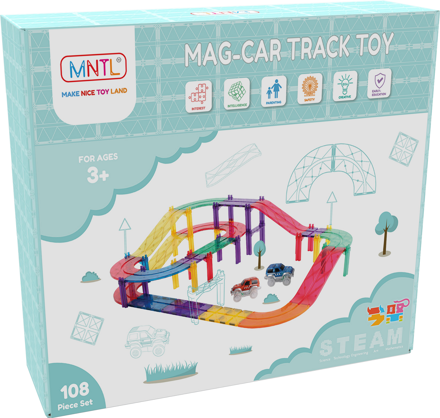 108pcs Car Track Tiles Rainbow Set