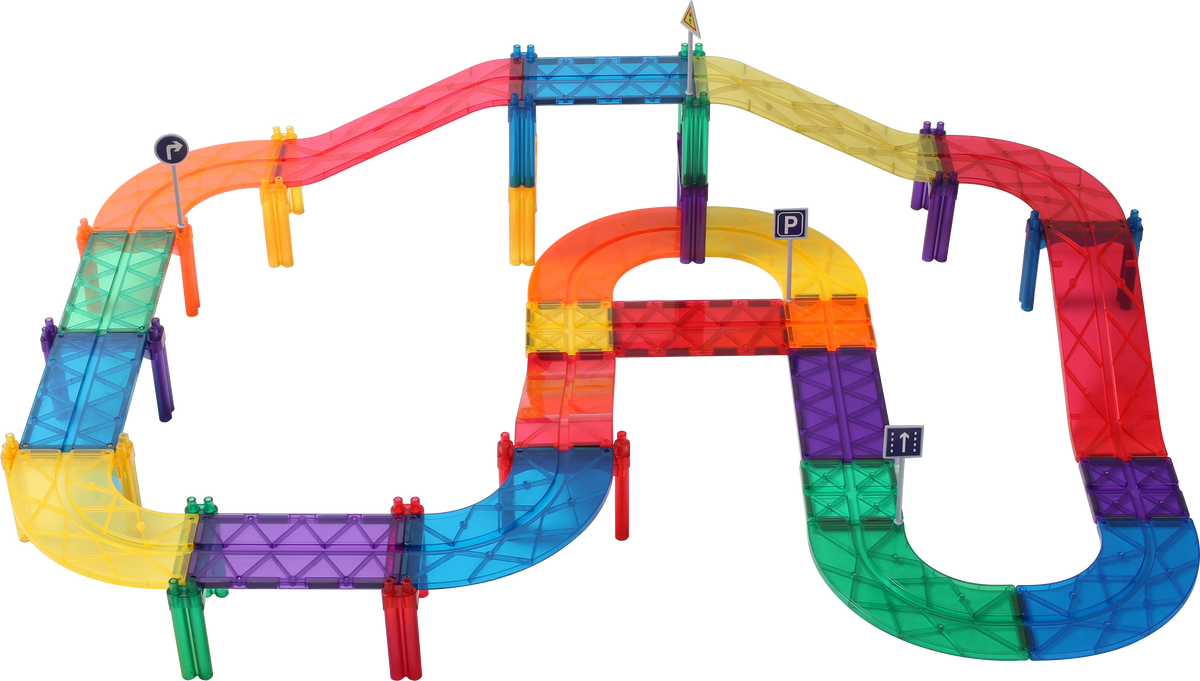 Magnetic Ramp MNTL Magnetic Tiles 52pcs Car Track Tiles Rainbow Set – MNTL Magnetic ...