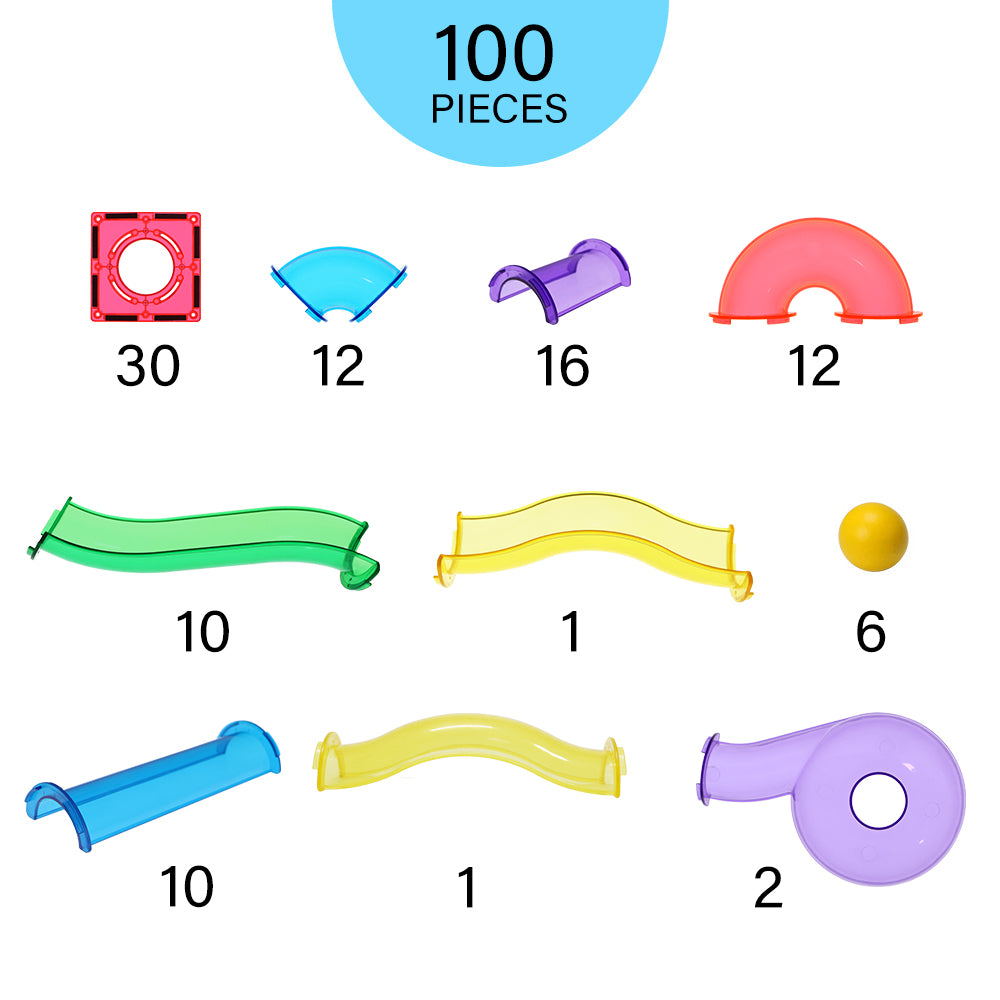 100pcs Rainbow Tubes Marble Run Set